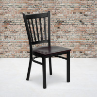 Flash Furniture Hercules Series Black Vertical Back Metal Restaurant Chair with Mahogany Wood Seat XU-DG-6Q2B-VRT-MAHW-GG